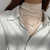 淡水パール×天然石　ハートチャームネックレス ［GSN046OP］