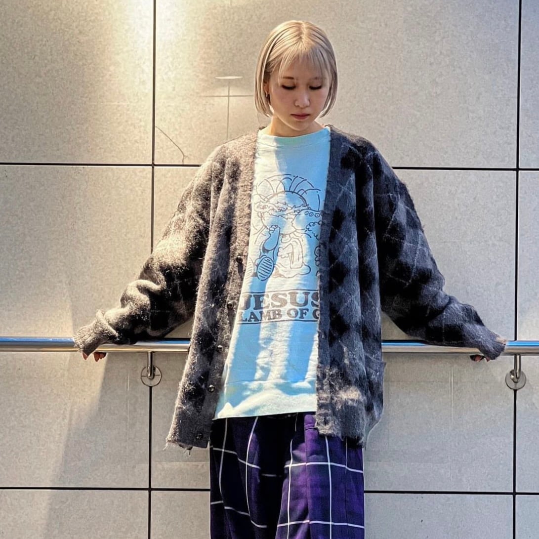 R13】FLUFFY PLAID OVERSIZED DISTRESSED EDGE CARDIGAN(CHARCOAL) | AYIN
