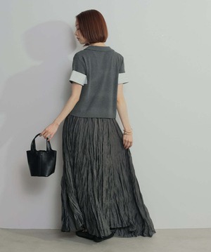 2603012 レイヤードポロニットトップス charcoal