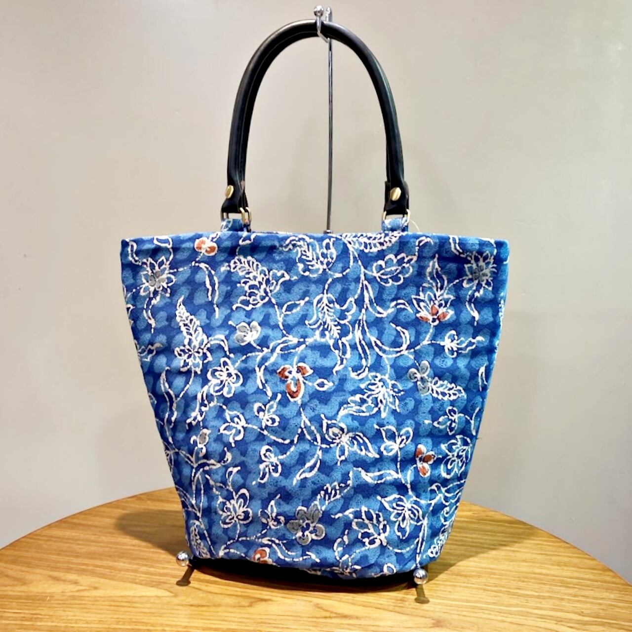 青ろうけつ染め|バケツトートバッグ・軽量・一点もの・着物リメイク