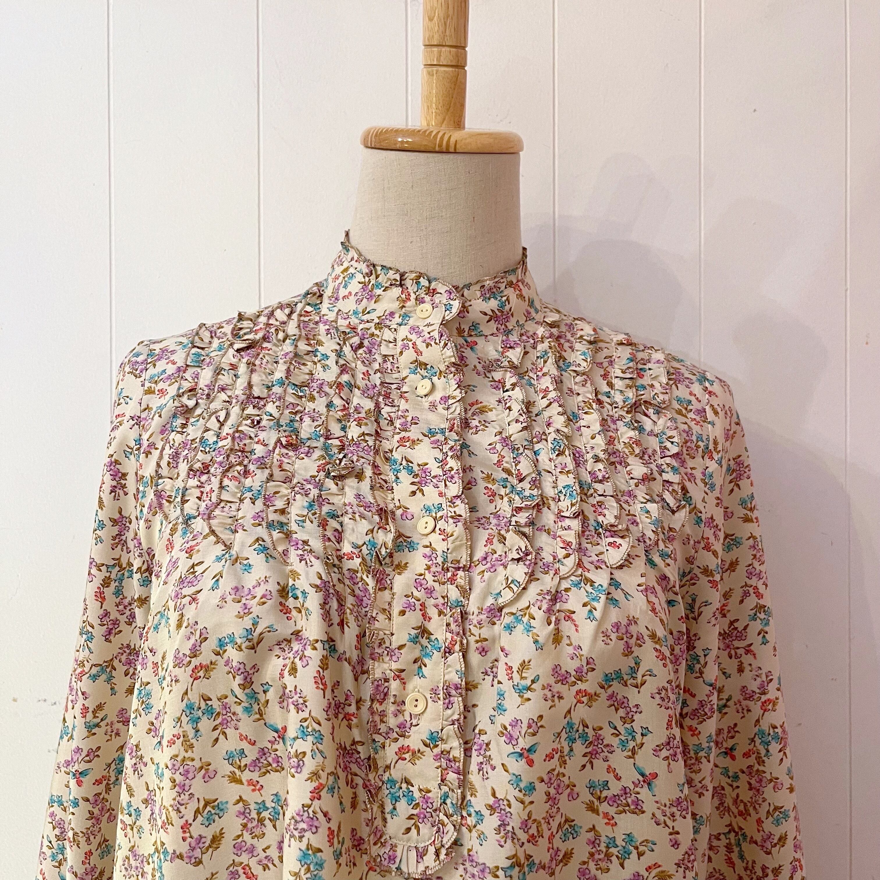 purple blue mini flower stand collar blouse