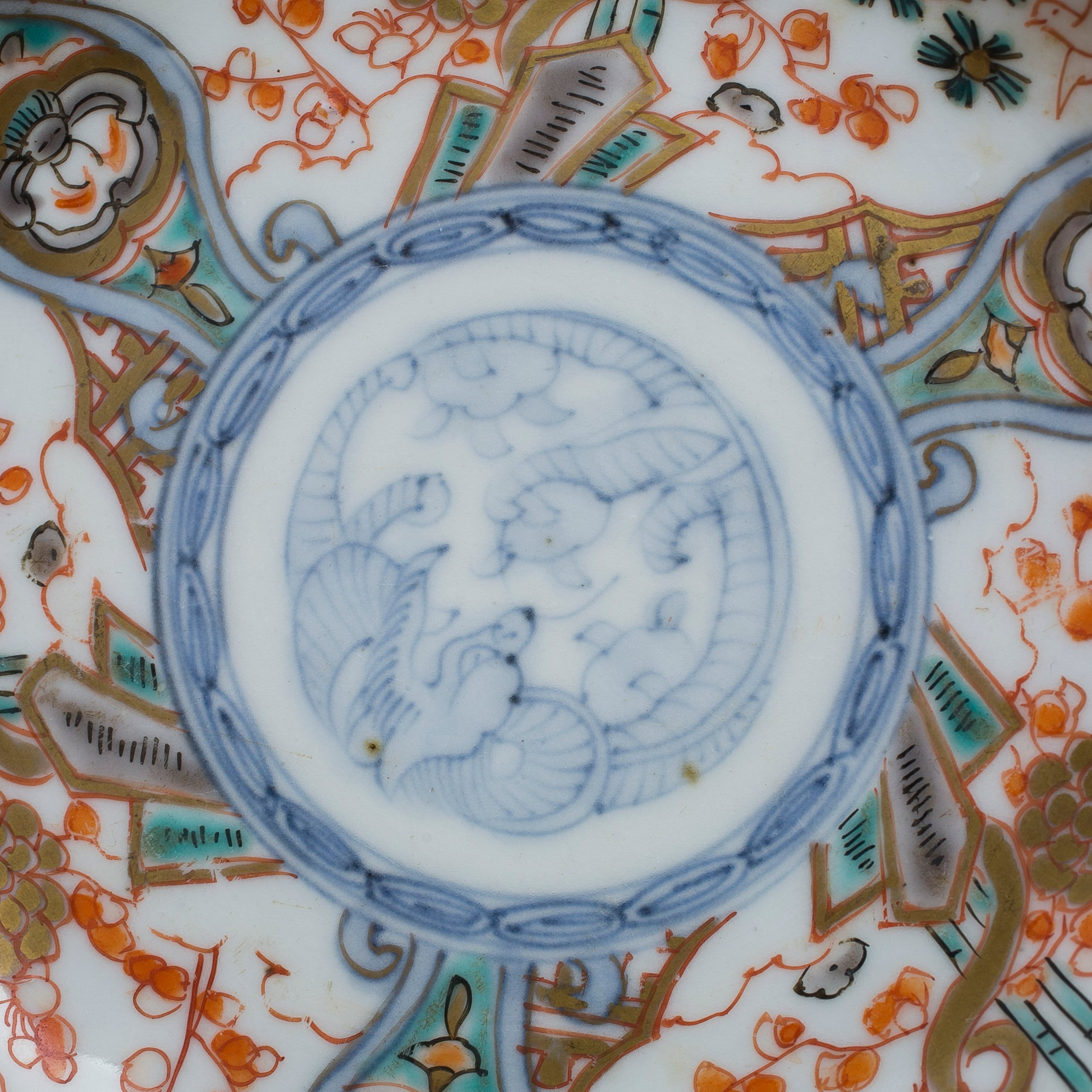 伊万里 色絵 花鳥図 輪花 手塩皿 龍 松竹梅 宝珠 霊芝 宝尽くし 角富