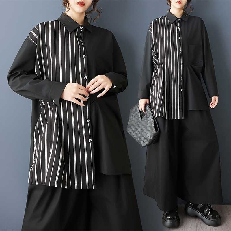 ASYMMETRIC DESIGN LONG SLEEVES TUNIC SHIRT 1color M-15807