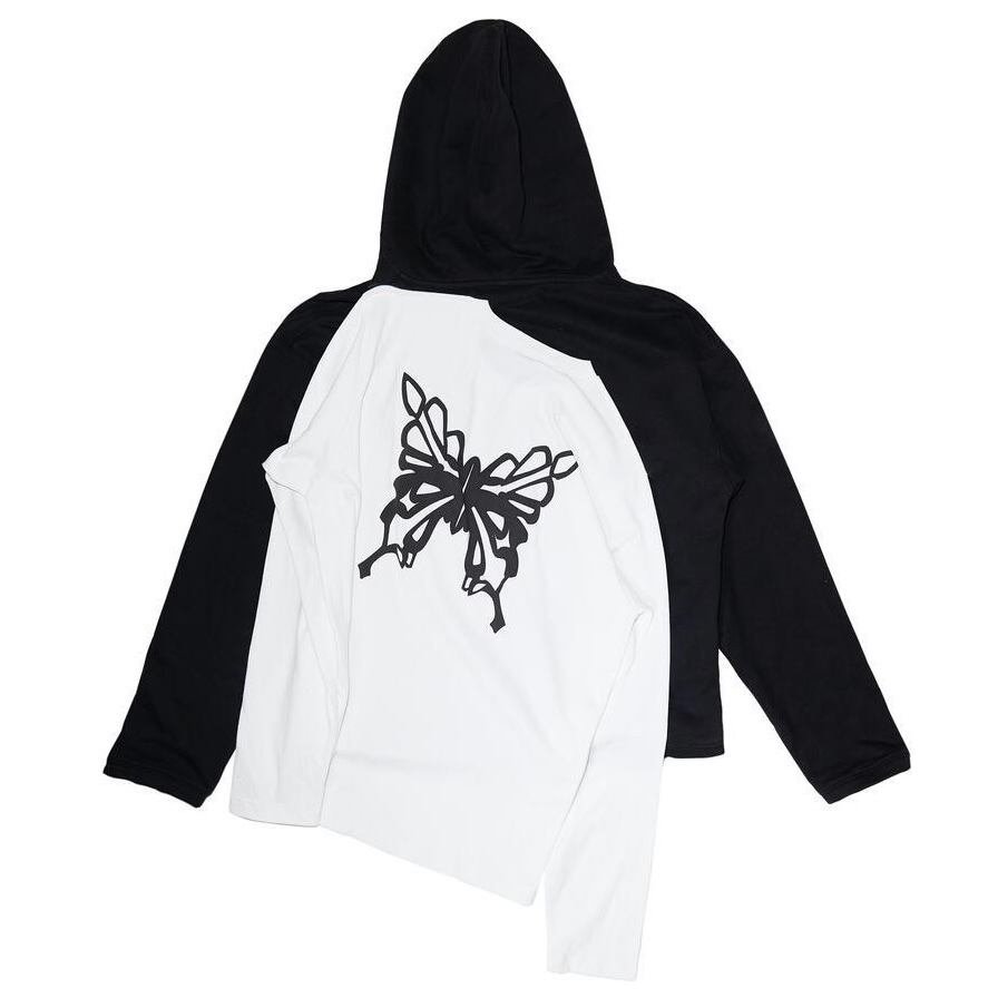 SALE!!【DMC KAL】DMCKAL WHO LAMINATED HOODIE【ディーエムシーカル/バラフライ/蝶/スカル/ZIP/パーカー/ストリート/ASAPMOB/韓国/メンズ/レディース/ユニセックス】