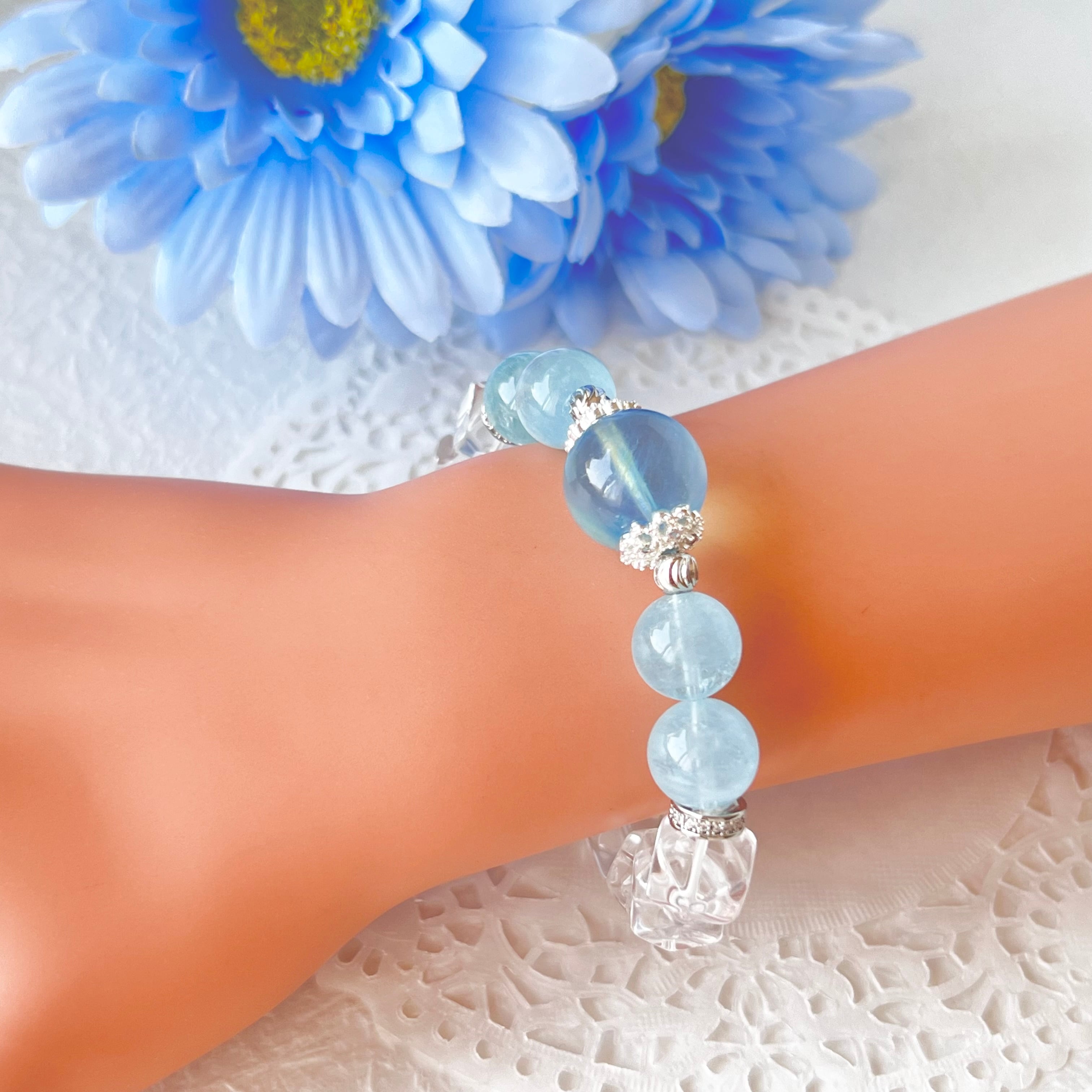 アクアマリン 水晶 デザインブレスレット】‪‪❤︎‬送料無料‬‬