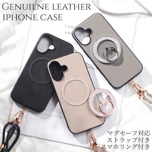 iphone ケース 本革 リング付き iphone17 iphone16 iphone15 iphone14 magsafe ストラップ レザー アイフォン 17 16 15 14 13 mini マグセーフ magsafe対応 スマホリング 17e 17pro 16pro 15pro リング スマホショルダー 肩掛け スタンド マグネット 17プロ 可愛い 送料無料