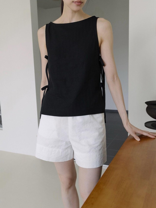 Side Ribbon Linen Blend Sleeveless Top
