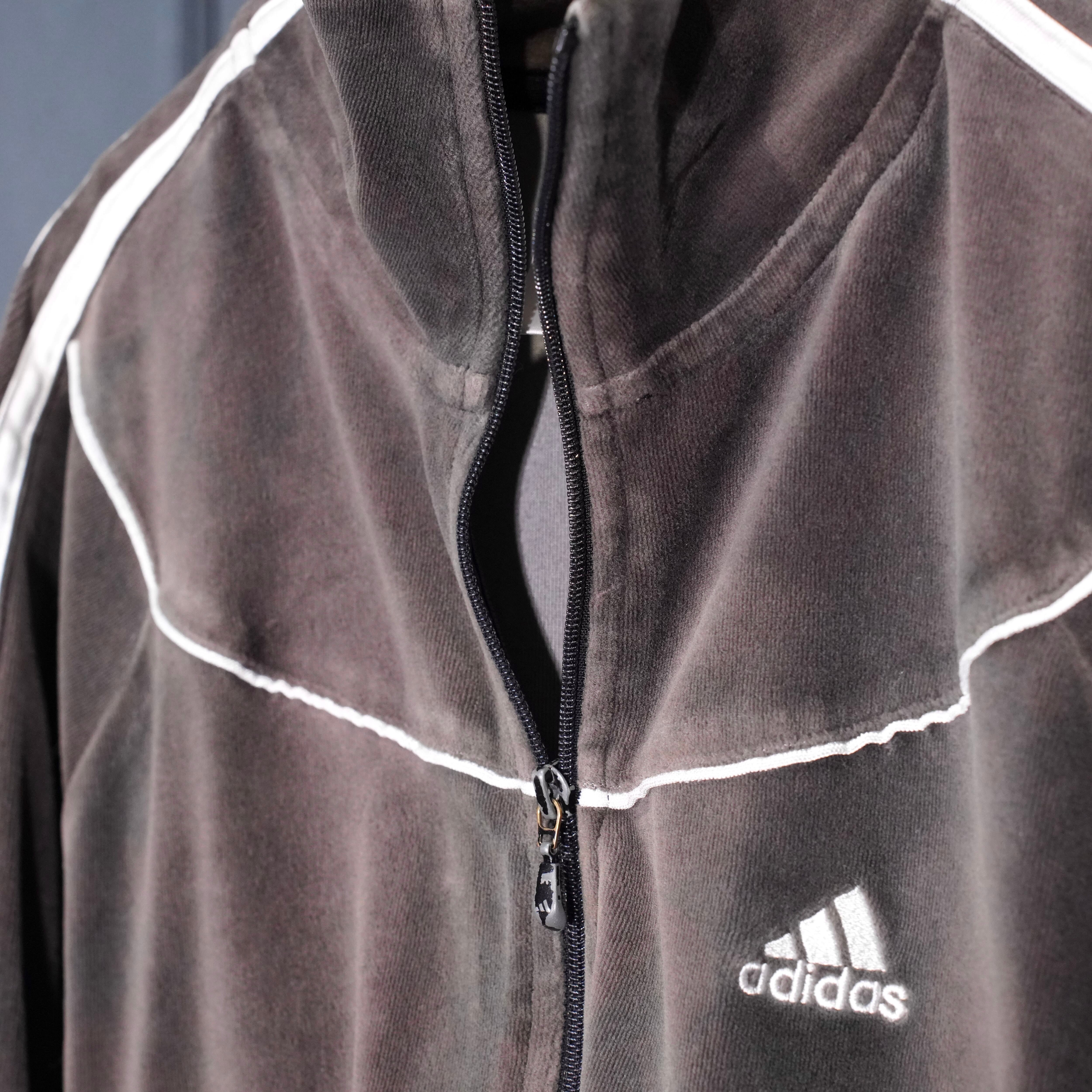 00's USA VINTAGE adidas LOGO EMBROIDERY DESIGN VELOUR ZIP UP TRACK