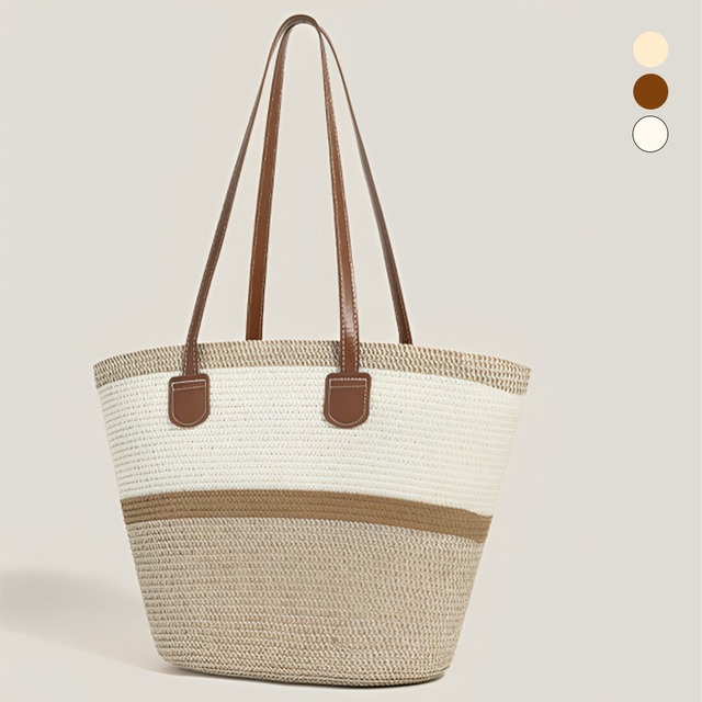 レザーハンドルカラーボーダーカゴトートバッグ