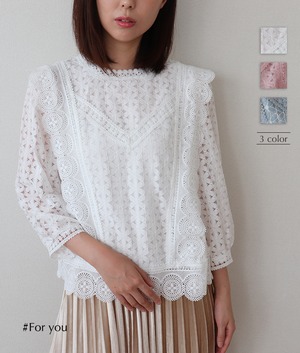 【再入荷】丸柄デザインのレースブラウス_a0022008010