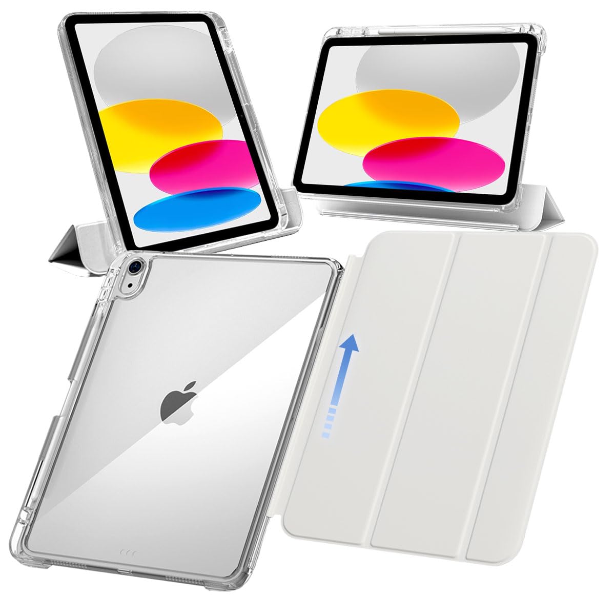 MS factory iPad 11世代 10世代 ケース 第11世代 A16 (2025) 第10世代 用 ペン収納 アイパッド 11インチ 10.9インチ 取り外し可能 軽量 耐衝撃 カバー 縦置き/横置きスタンド ソフトフレーム 背面透明 ホワイトグレー IPD-10-SLDPEN-WGY