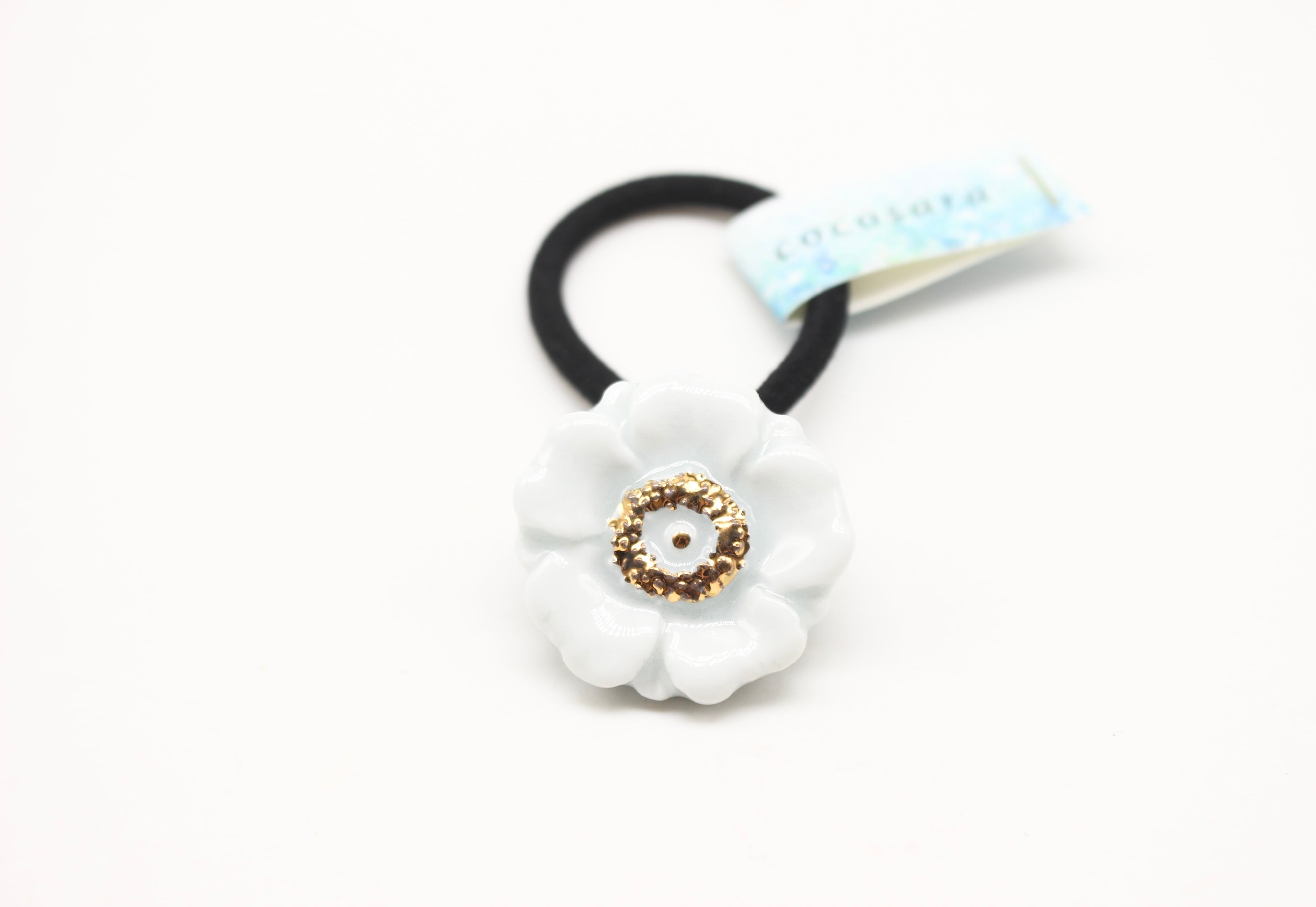 有田焼 ヘアゴム フラワー（花芯金彩） ホワイト | 有田焼アクセサリー