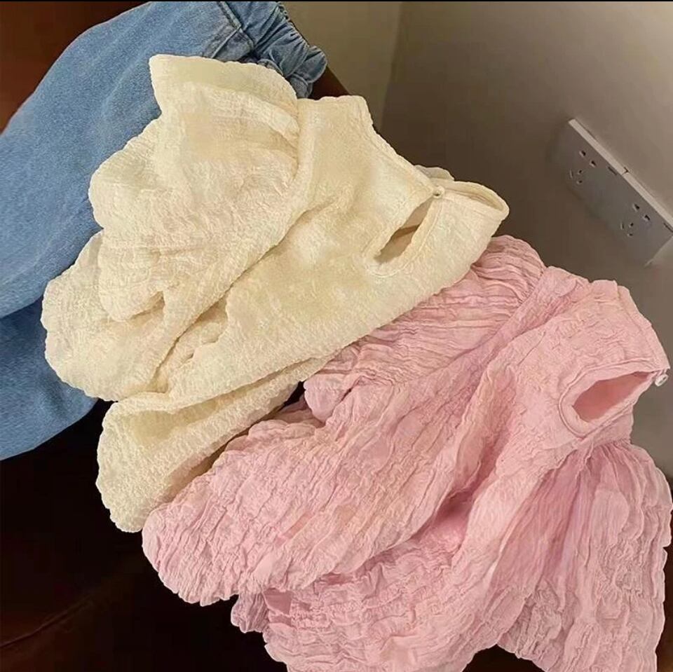 ぽわん袖ふわふわTシャツ•••••••••海外子供服 韓国 撮影 フォト キッズ ブラウス 夏