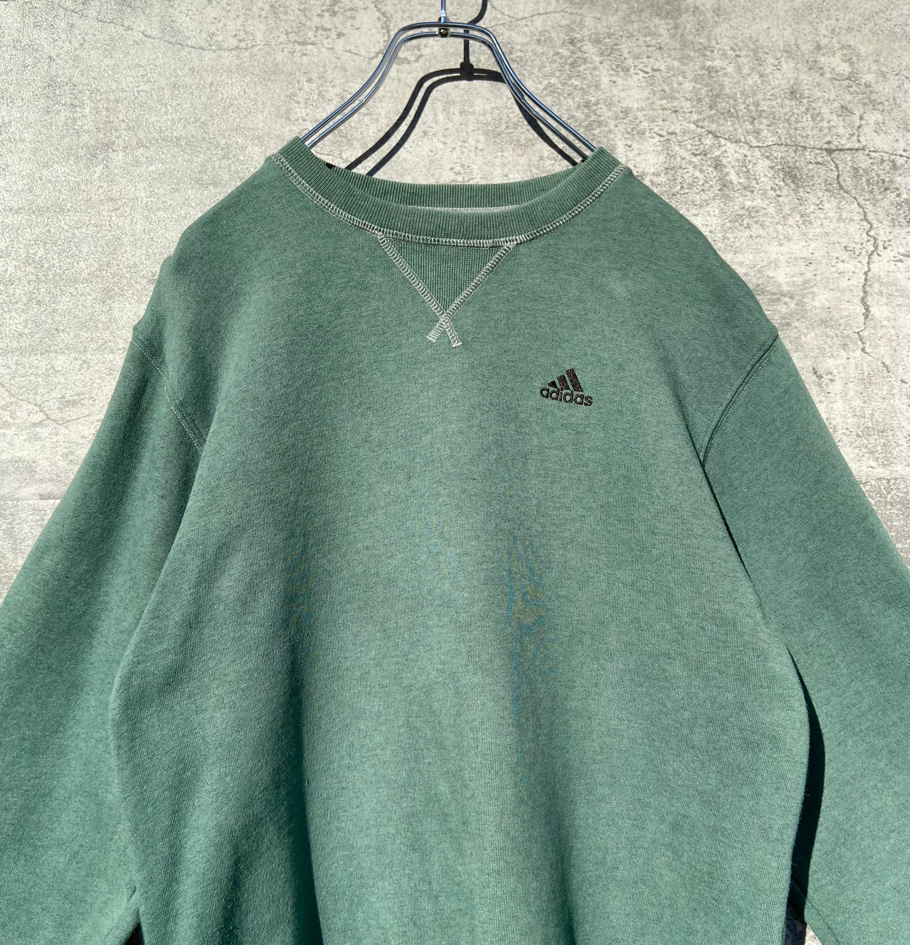 90s adidas アディダス　スウェット 緑 刺繍ロゴ