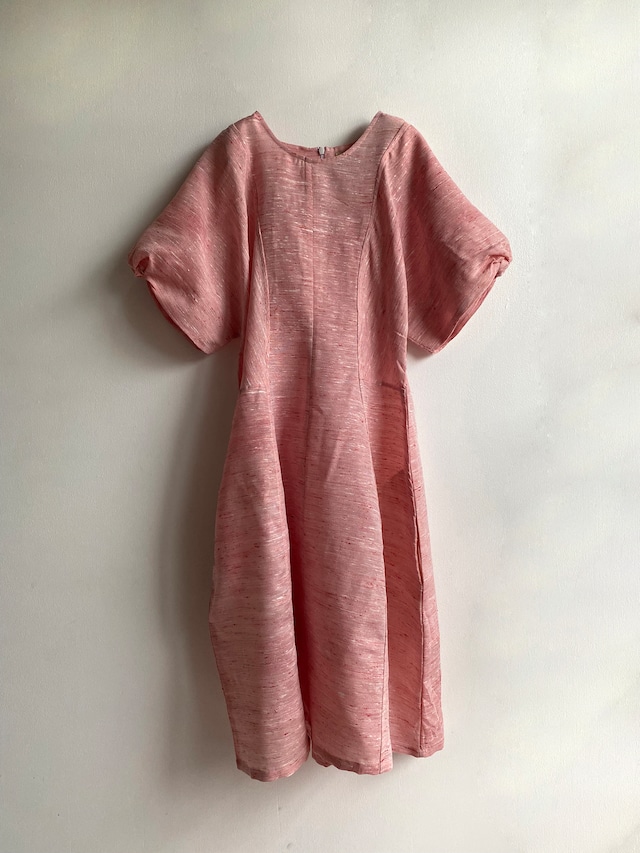 Short sleeve deformation dress "light red chambray" khadi cotton linen