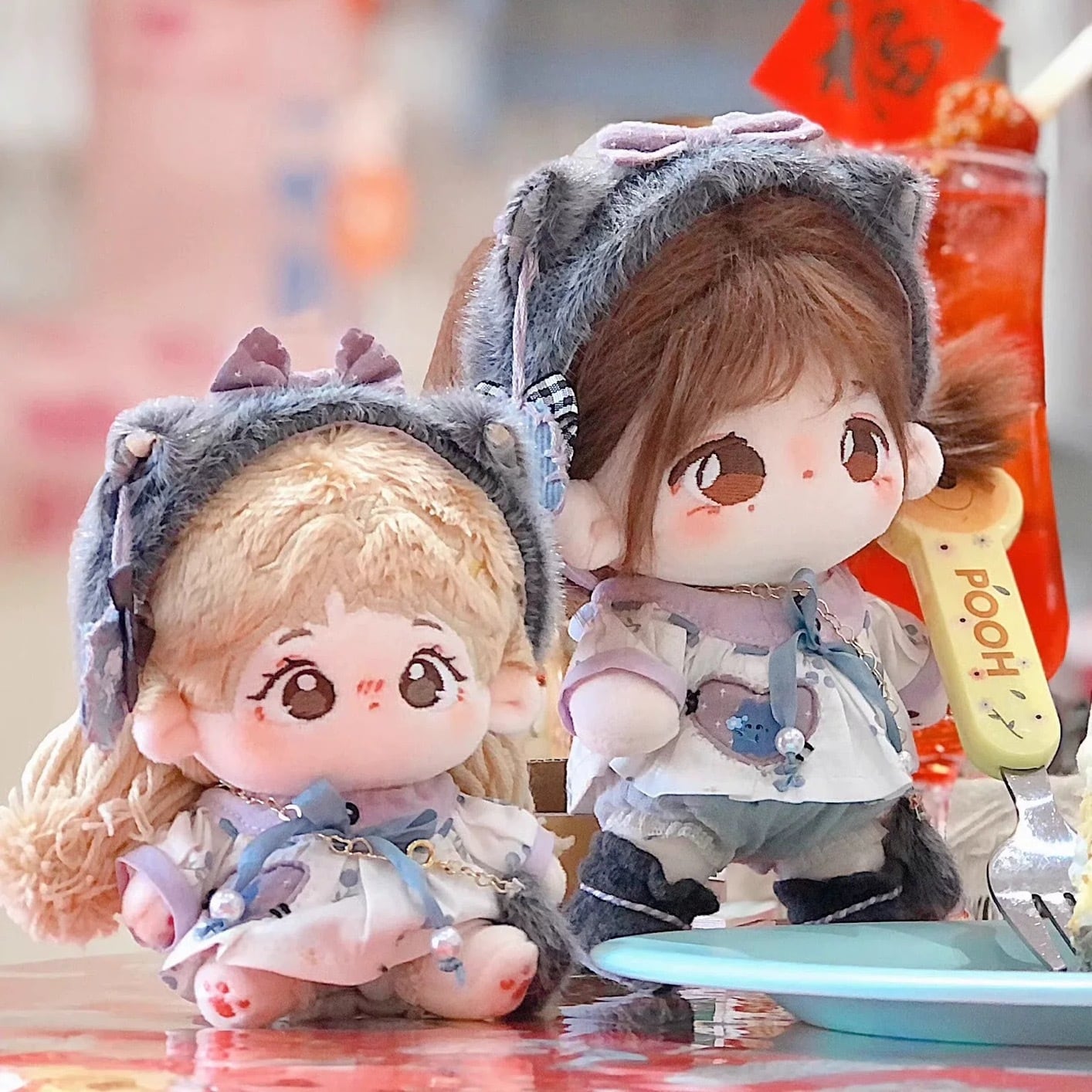 15cmぬい服】ラベンダーキャットコーデ 着せ替えぬいぐるみ 棉花娃娃用