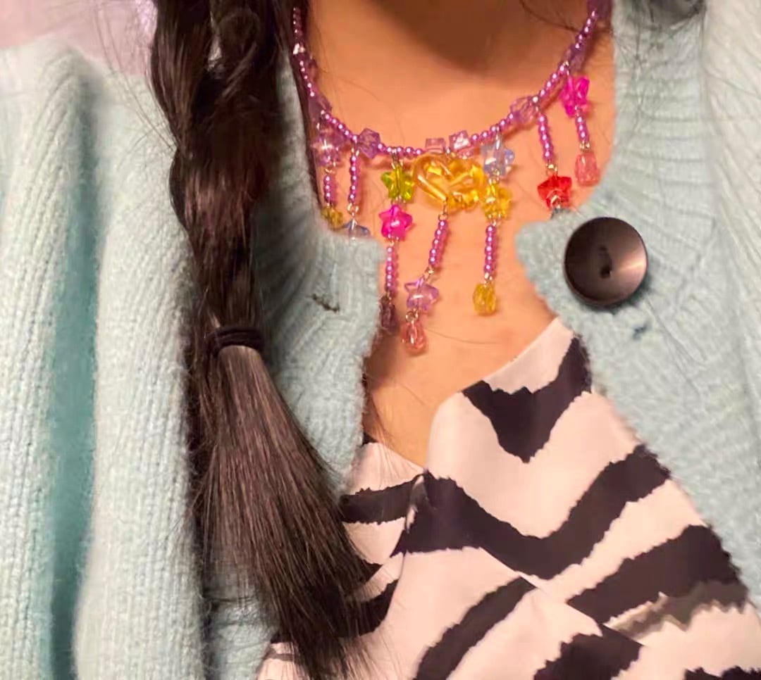ネックレス ビーズ ジャラジャラ カラフル 海 シュシュ ヘアバンド
