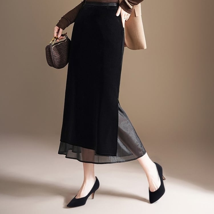 シアーレイヤード　ロングスカート　YS00173