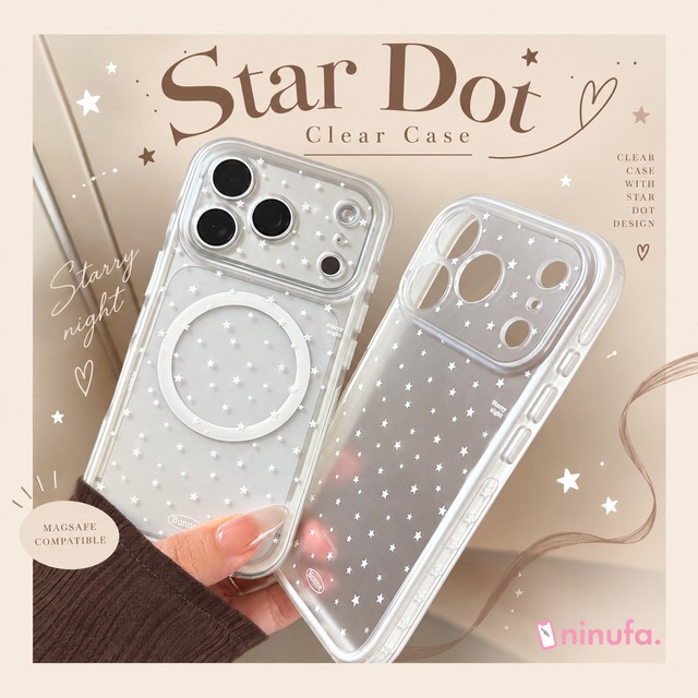 【iPhone18〜14対応】星ドット クリアケース 小さな星柄 シンプルかわいい 韓国デザイン 透明 スマホケース MagSafe対応可 ND-16791