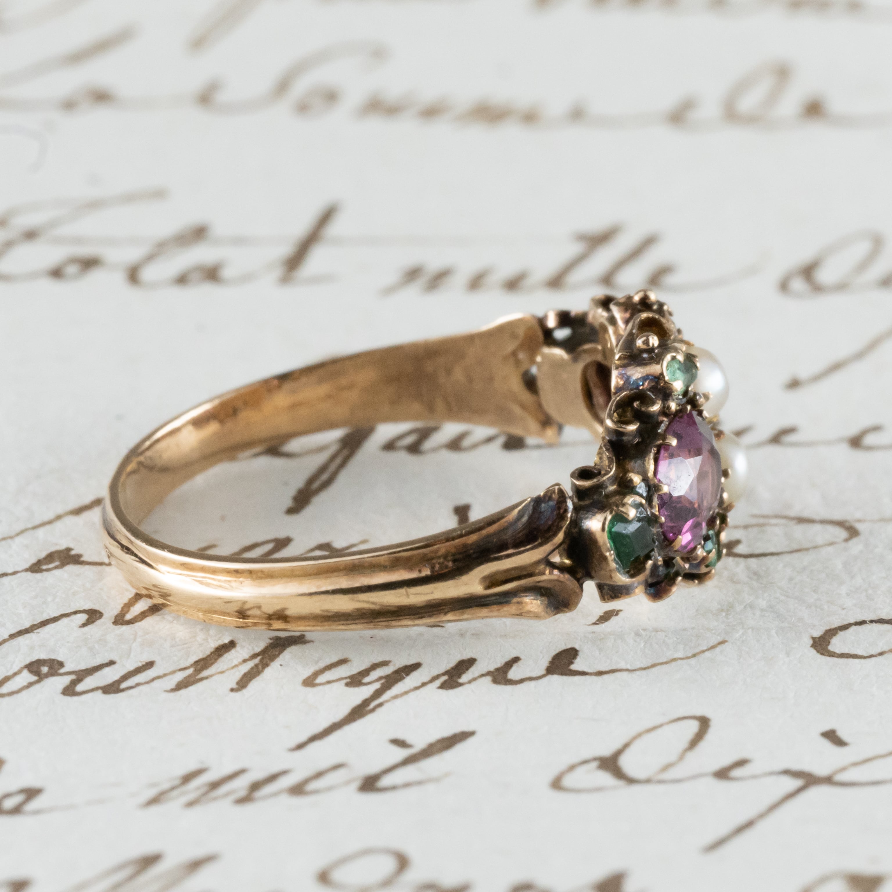 アンティーク ロードライトガーネット 天然真 珠ペーストリング