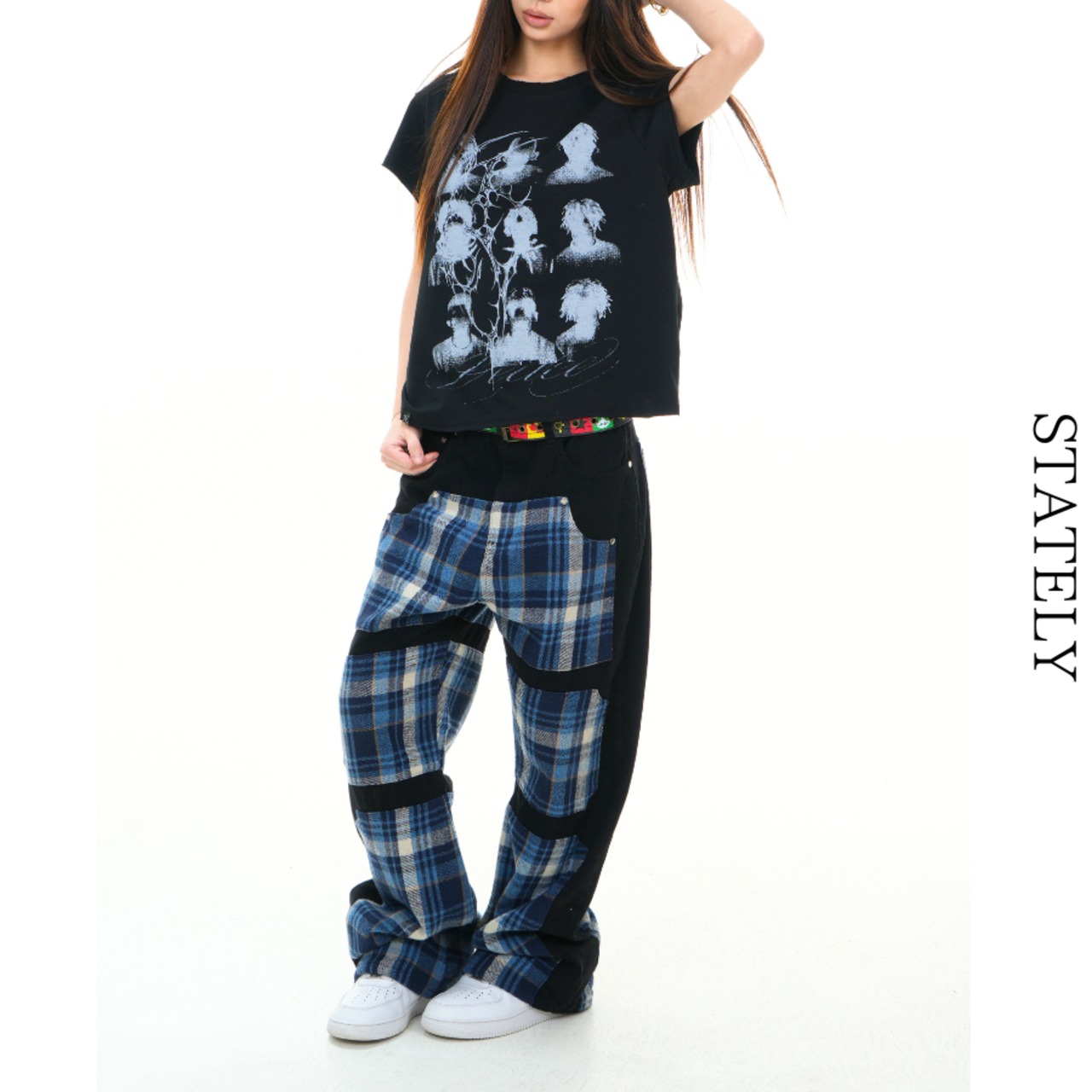 Plaid Block ワイドデニムパンツ_B214・画像4