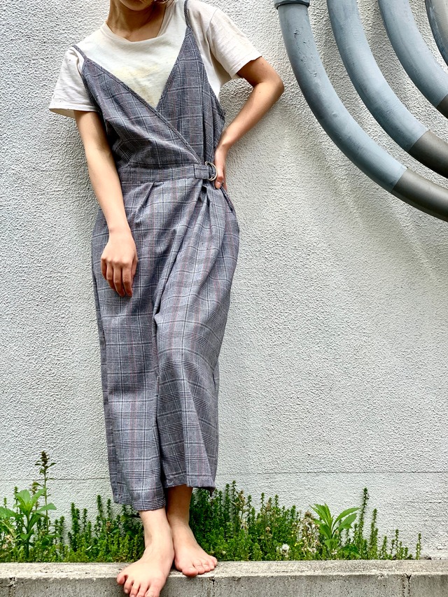 00’s− “Camisole Rompers” “check  pattern” d.stock