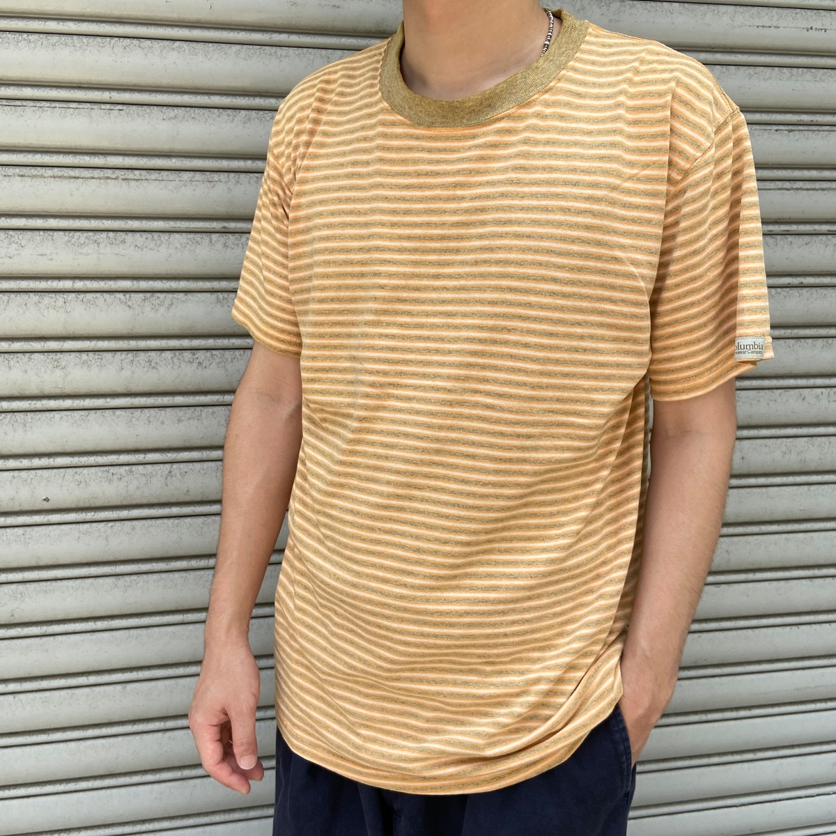 90s Columbia マルチボーダー柄Tシャツ ボーダーT オレンジ系 M | 古着 