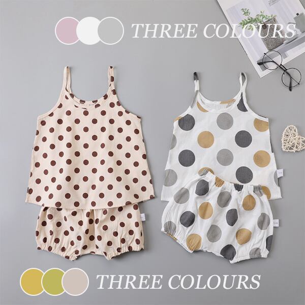 【3.7即納・BABY&KID】ドット柄 キャミソール+パンツセットアップ 全6色