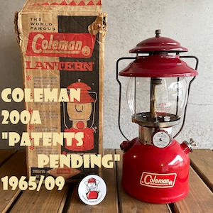 コールマン 200A 1965年9月製造 後期 パテンツペンディング 白枠 ランタン COLEMAN 完全分解製造済み パイレックスグローブ 超美品 ホワイトボーダー パテペン