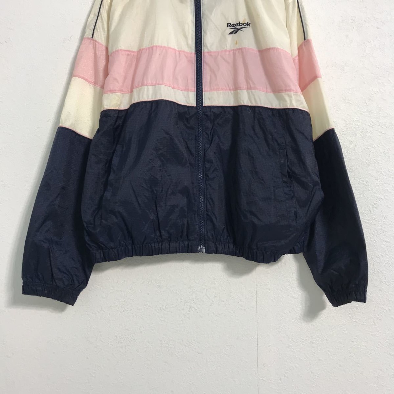 Reebok ナイロン ジャケット M ホワイト ネイビー ピンク リーボック 