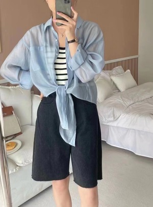 裾結びシアーブラウス　AJ22085-115