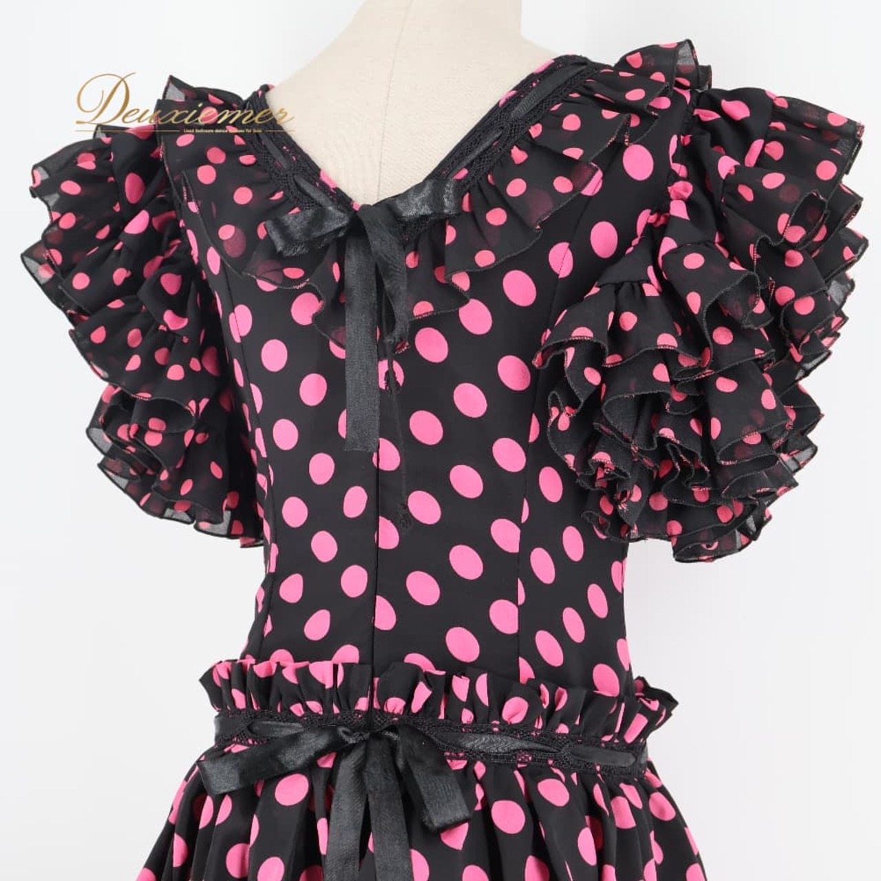 フラメンコ 衣装 prima boutique プリマブティック ドレス ワンピース ブラック系 ピンク系 黒 ピンク 水玉 ドット ボランテ フリル ダンス パーティ 発表会 リボン ダンス衣装 舞台衣装 発表会衣装 コスチューム レディース