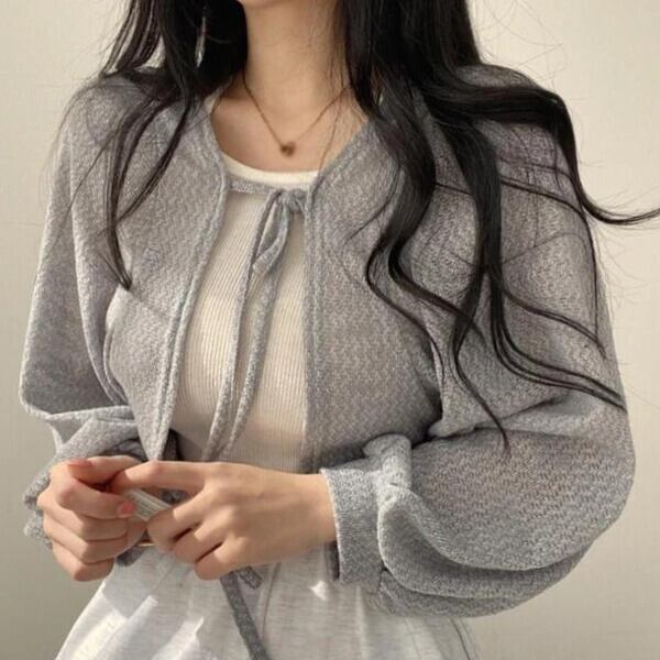 ランタンスリーブカーディガン[Black,White]