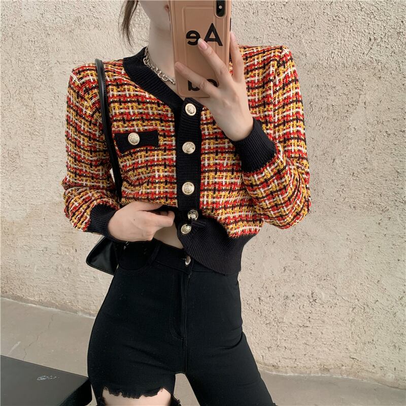 Vネックレトロフレンチ長袖ニットセータートップレディース2020秋新作ピンクアウターセーターカーディガンジャケット ブラックストロベリース44043425483