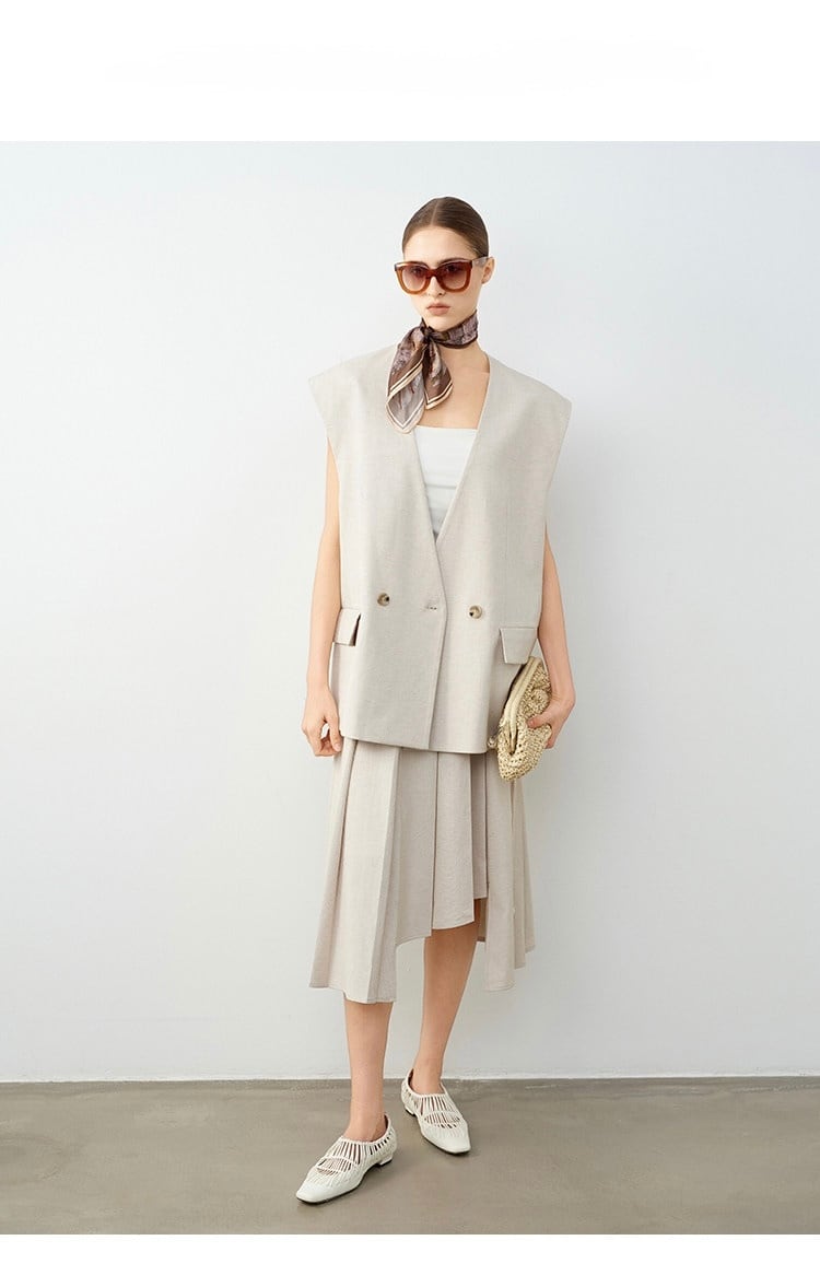 Asymmetric Pleated Midi Skirt