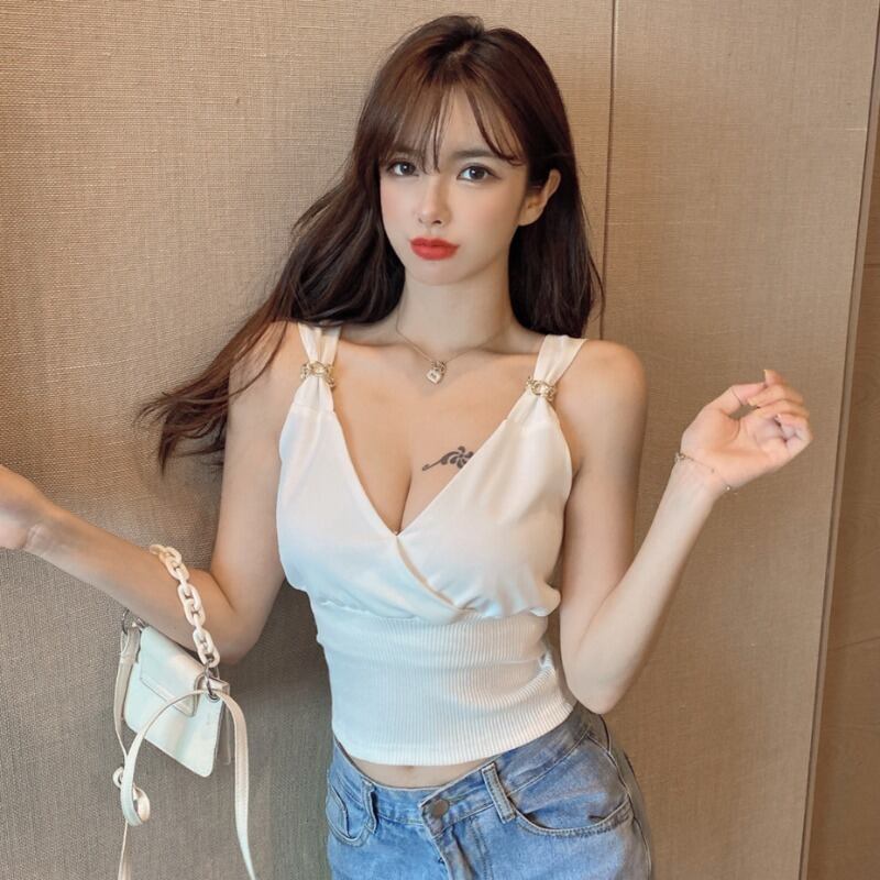 ニットVネックショートトップス レディース ハンチェンe31266008400