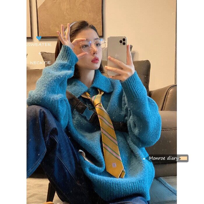 ブルーセーター スタイルシャツ オータムウィンタールーズニットトップス 秋物 冬物 モンロー89510366224