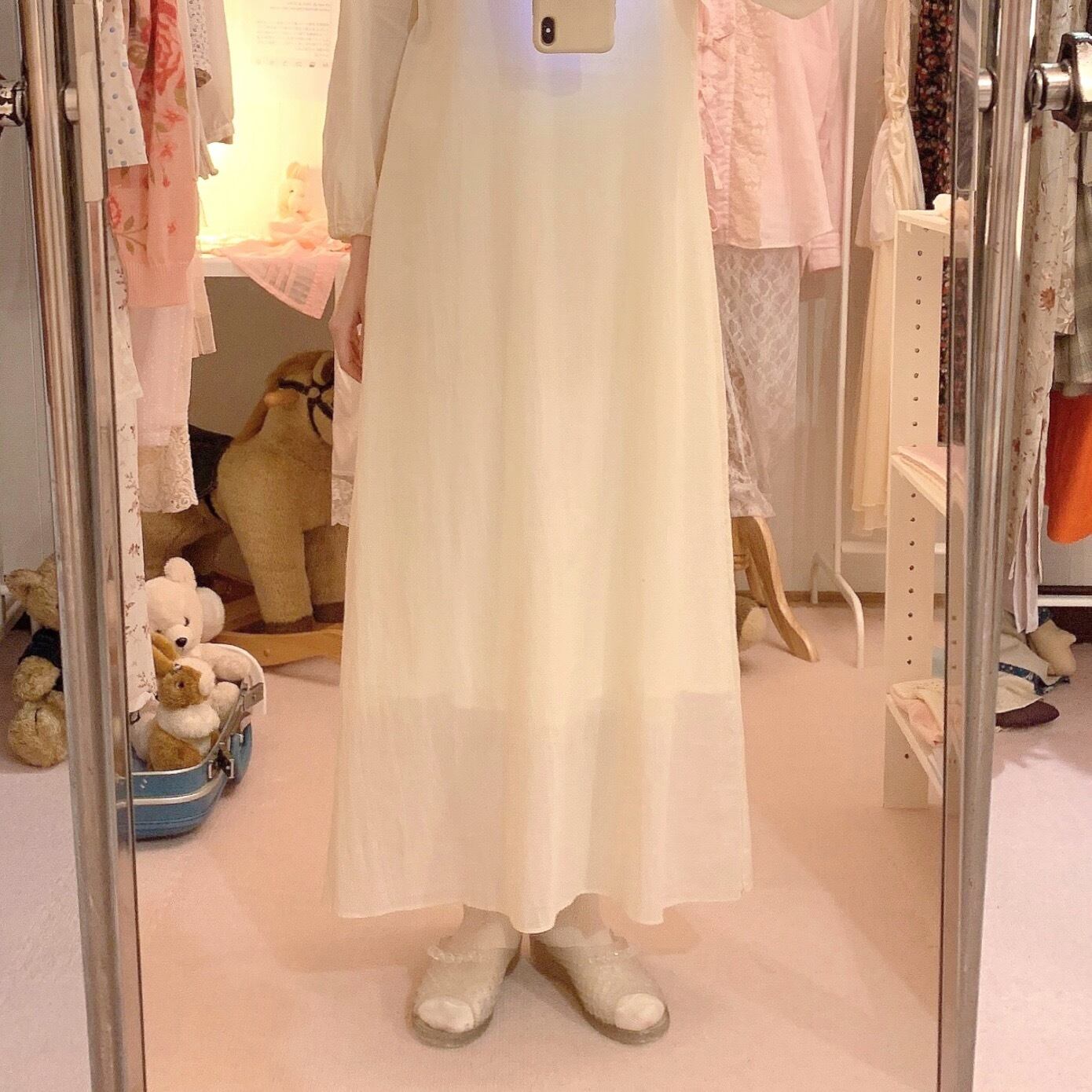 round lace cream neglige one-piece