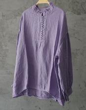 フリンジデザイン スタンドカラー リネンシャツ