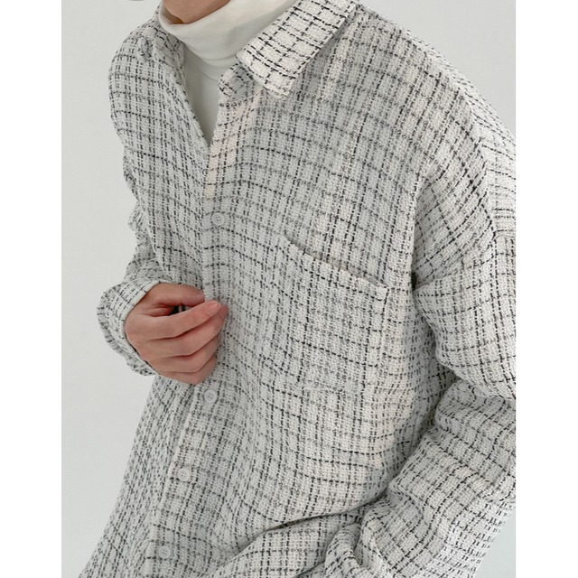 tweed check pattern oversized button-down shirt mr0177