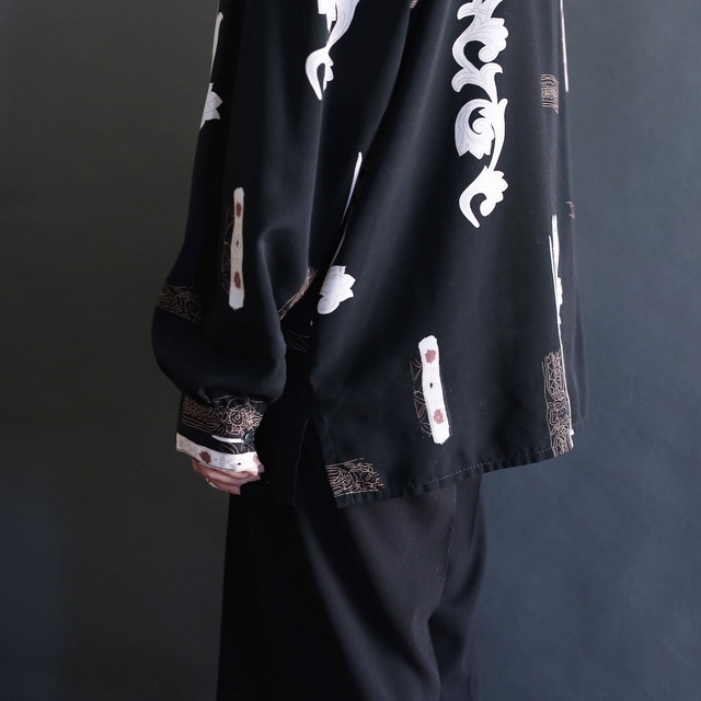 black base art pattern l/s mode shirt