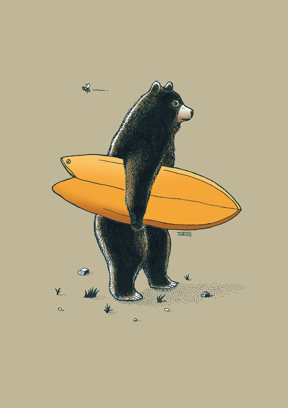 サーフアート クマ✖️スケボー A4サイズ 額付き | surf1040