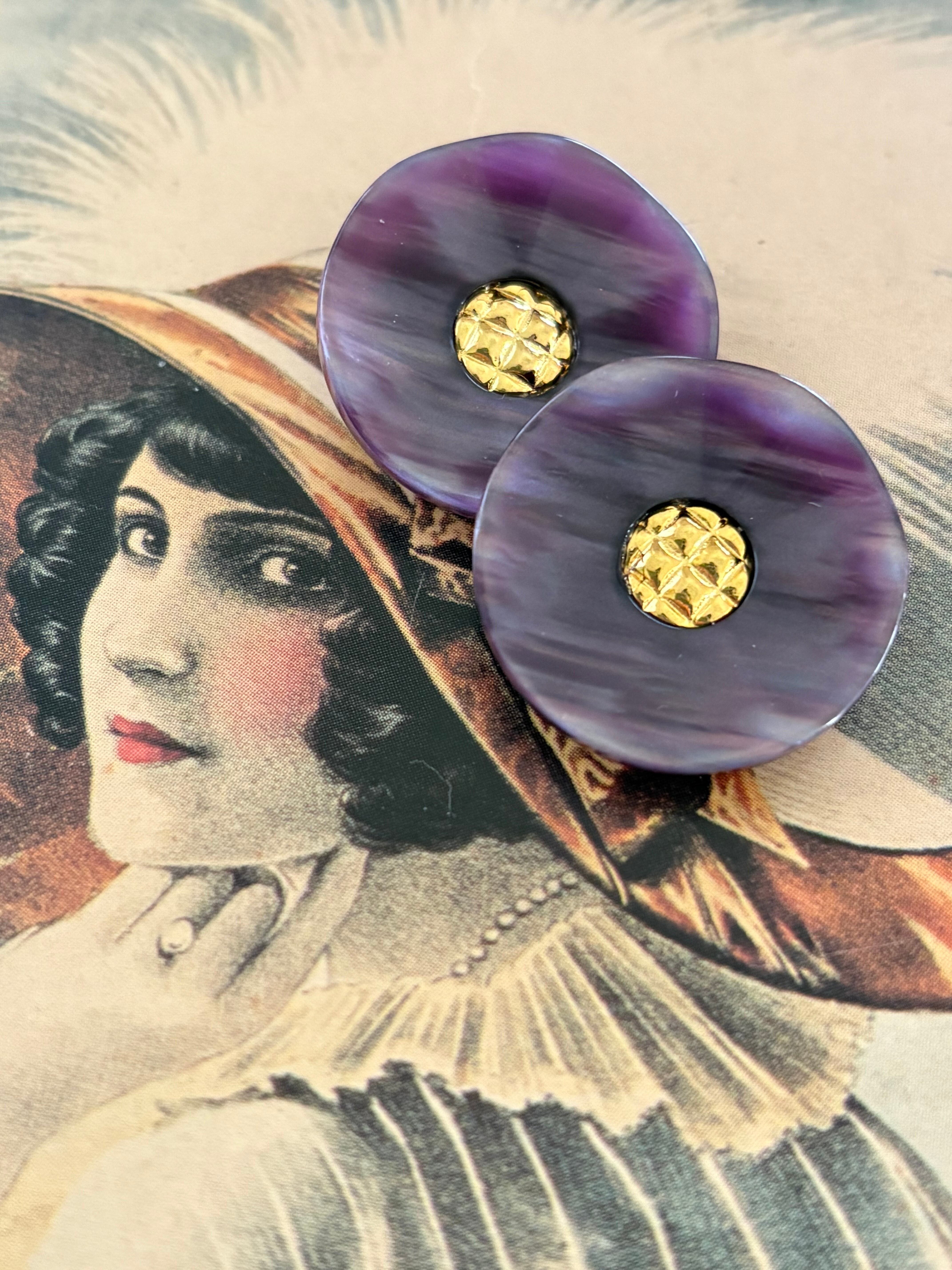 Japanese Vintage ヴィンテージボタン パープル×ゴールド 23mm アクセサリーパーツ 装飾材 カルトナージュ