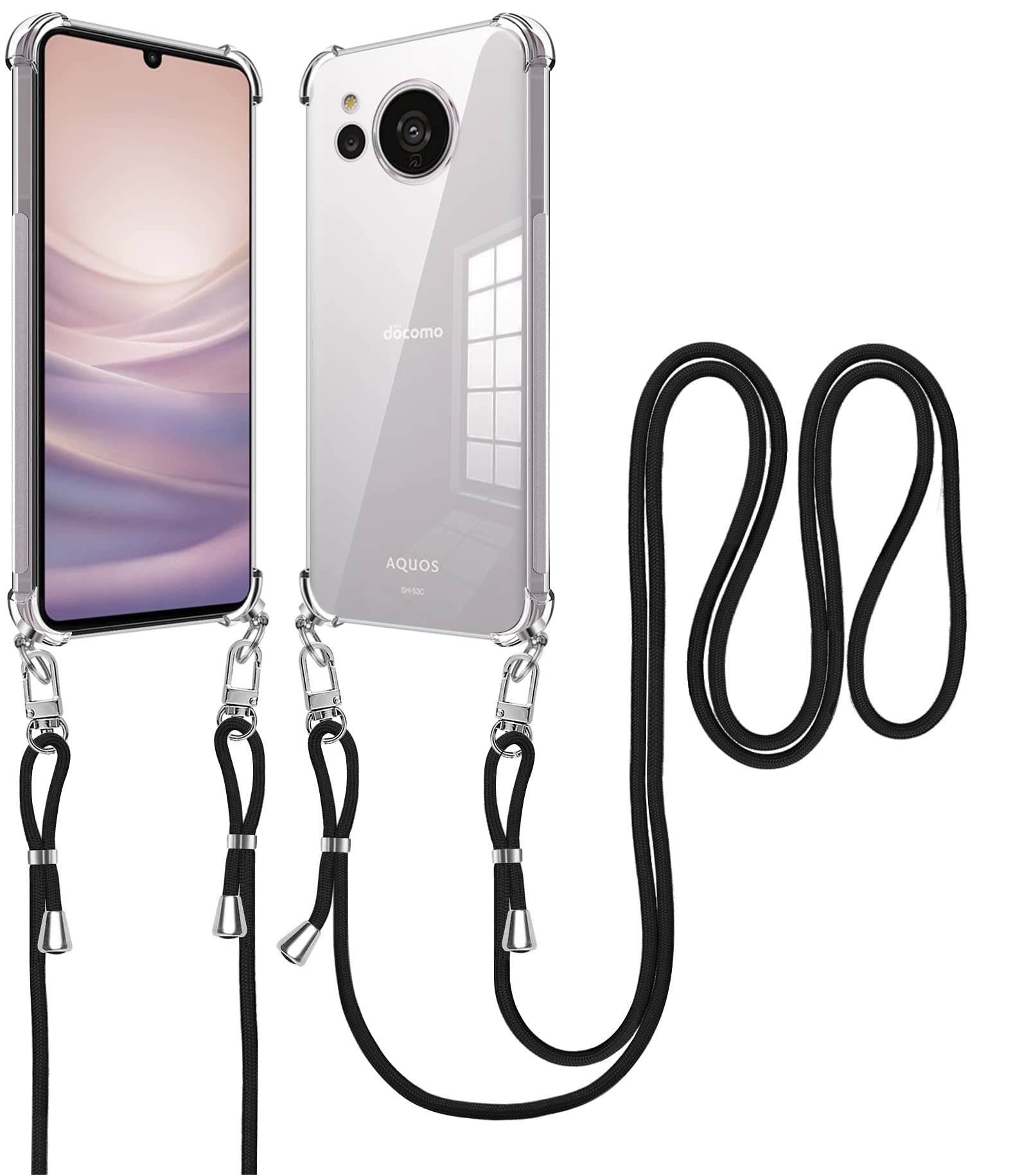 xiusiteli AQUOS sense7 用 ケース クリア ショルダー SH-53C/SHG10/SH-M24 TPU 縄掛け 薄型 軽量