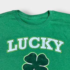 【USA古着】LUCKY SHIRT ビッグシルエット アーチロゴ Tシャツ 四葉のクローバー グリーン 半袖 夏物 us古着