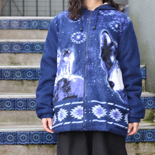 *SPECIAL ITEM* USA VINTAGE WOLF DESIGN FLEECE ZIP UP JACKET/アメリカ古着オオカミデザインフリースジップアップジャケット