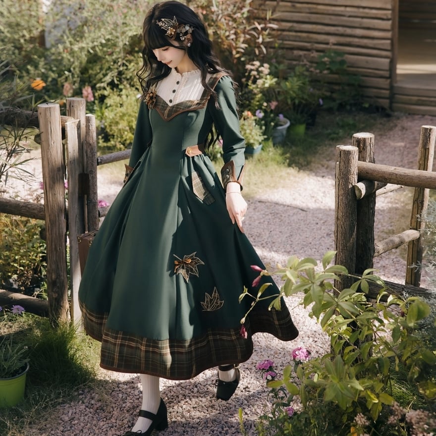 ロリィタ レトロクラシカル 森ガール風 ワンピース フォレストグリーン