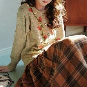 花刺繍ウールカーディガン | Pay ID