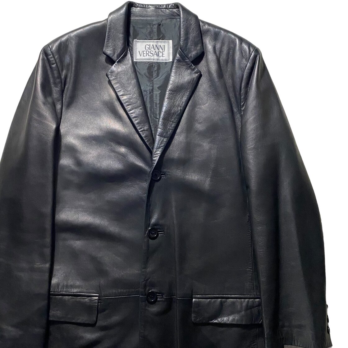 vintage GIANNI VERSACE black leather tailored jacket | Pay ID