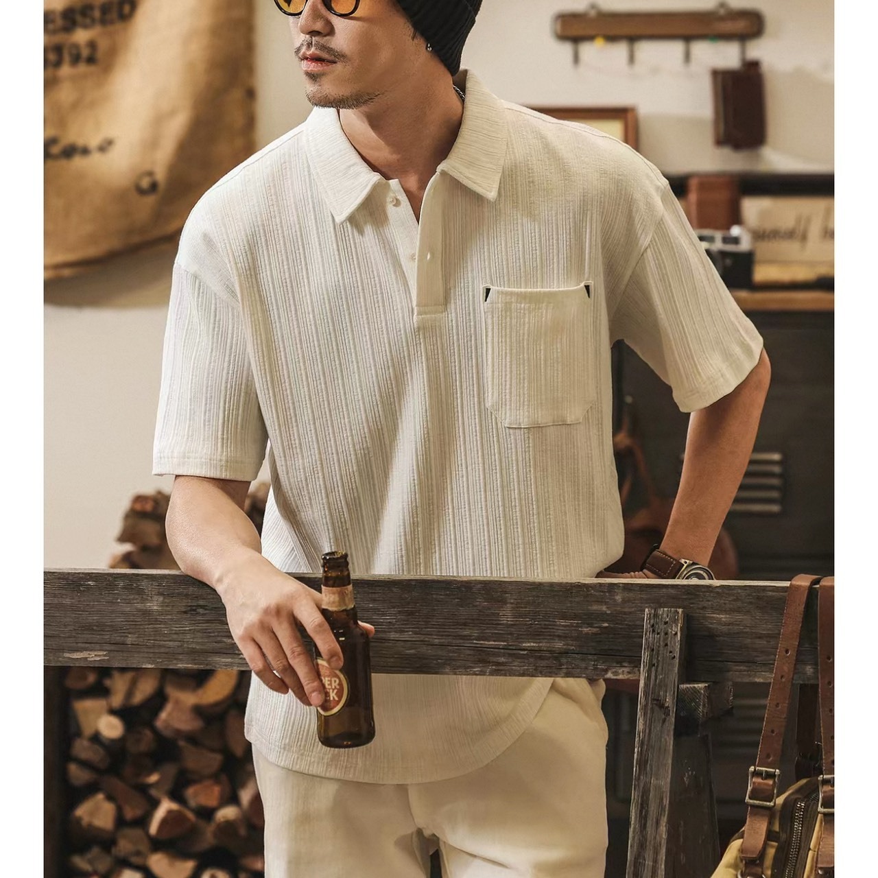 Textured polo chest pocket shirt 1403 - 5
